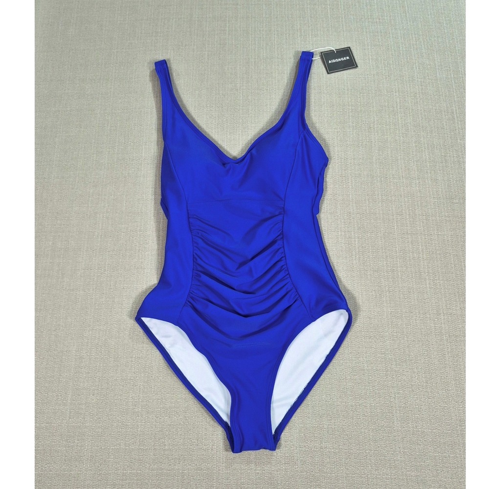 Aidonger Women Royal Blue Tummy Control Ruched One Piece Swimsuit Size S NWT